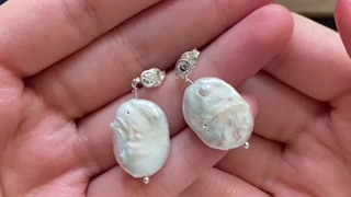 گوشواره مروارید اصل باروک میخی نقره