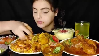 Huge Thali*Stuffed Parwal Biryani*Spicy Chicken Kolhapuri,Pineapple Raita, Gulab Jamun,Mukbang Show