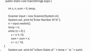 کد نویسی محاسبه مجموع ارقام عدد n در جاوا