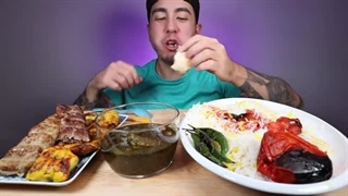 REALLY GOOD IRANIAN FOOD MUKBANG TENDER KOOBIDEH KABOB + CHICKEN LEG KABOB + GHORMEH SABZI STEW