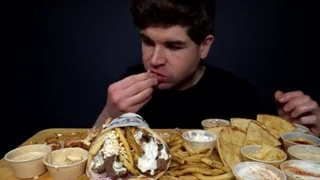 ASMR MUKBANG GIANT GREEK GYROS & FRIES | WITH EXTRA SAUCE | Magic Mikey