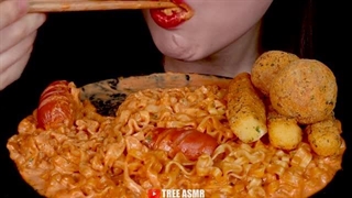 ASMR CHEESY CARBO FIRE NOODLES +BBURINKLE CHEESE BALL CHEESE STICKS MUKBANG
