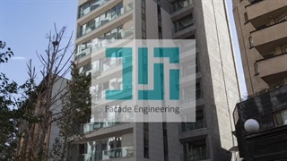 پروژه شیرین نیاوران : اجرای نمای سرامیک خشک | نمای کرتین وال | هندریل شیشه ای