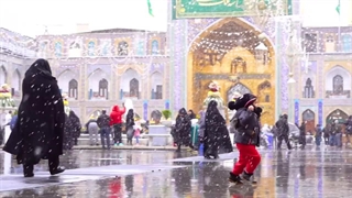 حرم مطهر رضوی در روز ولادت امیرالمؤمنین (ع) و برف زیبای زمستانی